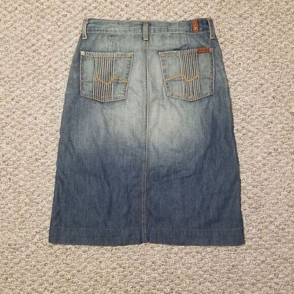 7 For All Mankind Sanded Stonewashed Denim Skirt - Picture 5 of 6